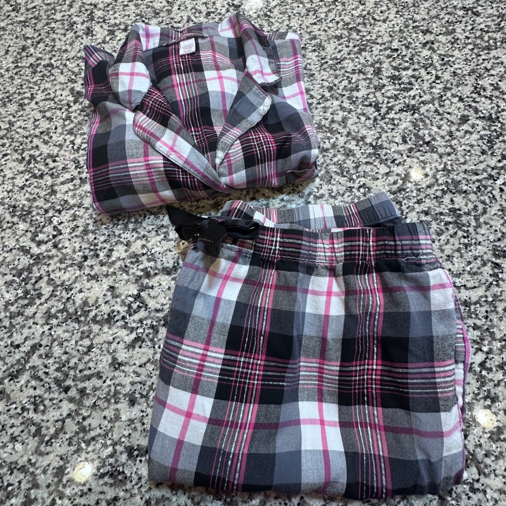 Victorias Secret Plaid Pajama Set Top Pants Women XL Pink Black Lounge Sleepwear - Picture 13 of 15